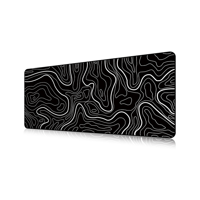 Custom ODM XL Large Anime Gaming Mouse Pad Stitched Edges Black Topographic Map Design Water Resistant Polyester Anti-Slip