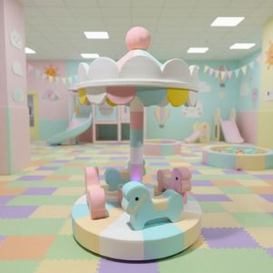 Manège Électrique Rose Pastel LB-E pour Enfants, Équipement de Jeux Intérieur en Mousse Souple, Capacité 500kg, 4 Passagers - Product Image 1