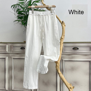 <span class=keywords><strong>Pantaloni</strong></span> a vita alta <span class=keywords><strong>in</strong></span> stile 100% <span class=keywords><strong>in</strong></span> <span class=keywords><strong>lino</strong></span> stile stile stile stile stile stile Casual leggero e traspirante nero bianco chiaro kaki a gamba dritta - Product Image 2