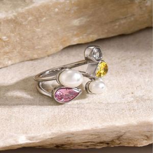 18K Or IP Placage En Acier Inoxydable Cristal Irrégulier Rond Teardrop Perle Zircon Anneau pour les Femmes - Product Image 3