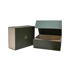 Custom Design Matte Black Large Rigid Paper Cardboard Gift Packaging Magnetic Folding Box for Cloth