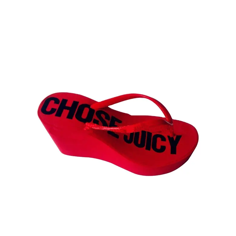 Zapatillas de diseñador con correa de pvc para mujer, zapatillas con estampado de logotipo personalizado, cuña eva para playa al aire libre