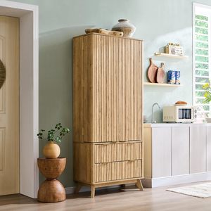 Armario de despensa estriado, aparador de cocina moderno de 72 "de alto, aparador de almacenamiento, 10 puertas, 2 cajones, armario de madera, fácil montaje, roble Natural - Product Image 3