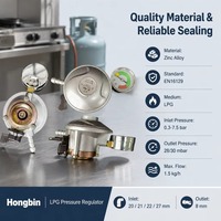 Régulateur de pression GPL homologué EN16129, débit max. 1,5 kg/h pour système de bouteille de gaz de cuisson domestique