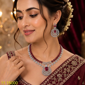 High-End American Diamond CZ Bridal Jewelry Set Emerald Cut <b>Ruby</b> Red Crystal Centerpiece Collar <b>Necklace</b> Set for Party Wear - Product Image 3