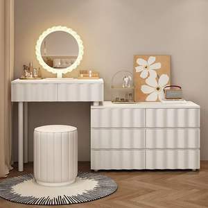 Modern Minimalist Dressing <b>Table</b> With Lighted Mirror Extendable Vanity Storage Cabinet Bedroom <b>Makeup</b> Desk White - Product Image 1