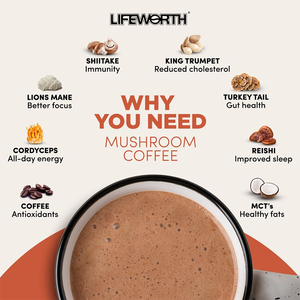 LIFEWORTH 6 Champignons Adaptogènes Café Instantané Cordyceps Crinière <span class=keywords><strong>de</strong></span> <span class=keywords><strong>Lion</strong></span> Queue <span class=keywords><strong>de</strong></span> Dinde Huile MCT Meilleure Énergie Concentration Digestion Immunité - Product Image 3