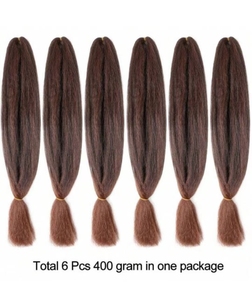 Cheveux synthétiques pré-étirés Yaki pour tresses, 6 paquets/pack, 400 grammes, attaches incluses - Product Image 3