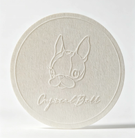 Autocollants d'étiquettes de marque personnalisés avec logo en relief, cercle bombé beige et blanc pur, en papier d'art, pour scellage