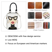 Sac bandoulière tendance en PU pour femme avec motif créatif, fermeture éclair, rivets, lunettes de soleil fantaisie, expression amusante, sacs à main branchés