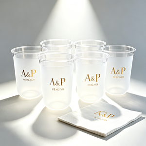 แก้วพลาสติกใส PET รูปทรงตัวยู ขนาด 12oz 16oz 20oz 24oz สำหรับเครื่องดื่มเย็น กาแฟ พิมพ์โลโก้ได้ตามต้องการ พร้อมฝาและกระดาษเช็ดปากแบบใช้แล้วทิ้ง - Product Image 1
