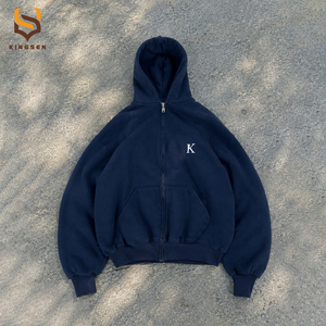 Personalisierter, schwerer Baumwoll-Hoodie im Vintage-Look mit durchgehendem Reißverschluss, kleiner Logo-Stickerei, kastigem Schnitt und Oversize-Passform für Herren. - Product Image 1