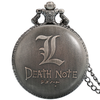 Janpan Cosplay Gris Métal Horloge Collier Chaîne Quartz Anime Montre de Poche avec Death Note Crâne Design