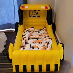 Cama inflable para niños con excavadora amarilla, cama de viaje para niños pequeños con parachoques de seguridad y colchón de aire, colchón de aire portátil con bomba - Product Image 6