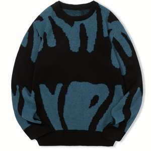 Suéter de punto personalizado para hombre, cuello redondo, manga larga, algodón, punto a juego, letra Jacquard, suéter - Product Image 5