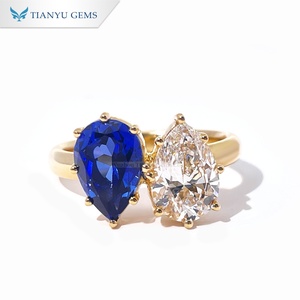 TIANYU GEMS Custom 10K14K18k Yellow Gold Toi Et Moi <b>Ring</b> Pear Blue Sapphire and Lab-diamond Customized Wedding Engagement <b>Ring</b> - Product Image 1