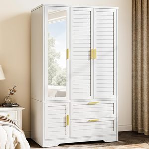 <span class=keywords><strong>Armoire</strong></span> moderne en bois sur mesure avec miroir, 2 tiroirs, <span class=keywords><strong>3</strong></span> <span class=keywords><strong>portes</strong></span>, <span class=keywords><strong>armoire</strong></span> de rangement autoportante pour vêtements, pour chambre à coucher - Product Image 1