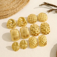 Boucles d'oreilles clous en acier inoxydable plaqué or 18 carats pour femme, nœud texturé doré épais, style vintage, cadeau de fête, vente en gros, OEM