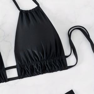 Fabricant de bikinis sur mesure, maillot de bain deux pièces sexy à séchage rapide, en spandex/polyester noir, à une épaule, avec bretelles en V, push-up, par OUTPACE - Product Image 3