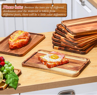 Plateau de service rectangulaire en bois d'acacia avec rebord surélevé pour steak, pâtes, aliments, cuisine, restaurant, présentation sur table