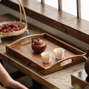 Walnut Wood Serving <b>Tray</b> Set Solid Wood Rectangular <b>Tea</b> <b>Tray</b> With Handles For Home Kitchen Dining - Product Image 4