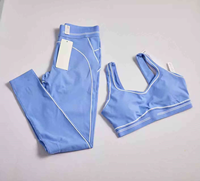 Ensemble de yoga côtelé sans couture 2 pièces : Leggings taille haute et crop top pour l'entraînement, tenue de sport personnalisable avec logo
