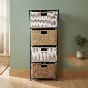Armoire de rangement moderne en rotin écologique à 4 tiroirs pour salon, design minimaliste, application pour espaces étroits - Product Image 3