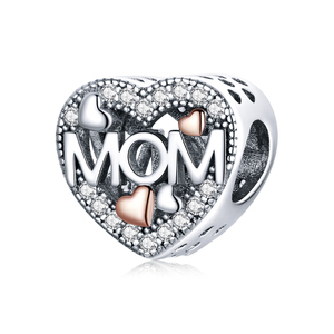 Heart Charm With MOM <b>Lettering</b> Rose Gold Plated Crystal Inlay Romantic Jewelry Gift For Women - Product Image 1