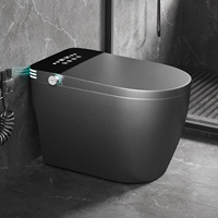 WC intelligent gris mat sans réservoir, monobloc allongé, avec bidet à chasse automatique, siège chauffant, affichage LED et désodorisant