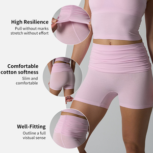 SK1347 Pantaloncini a Vita Alta 90% Cotone con Design a Risvolto, Pantaloni Sportivi Aderenti Effetto Nuvola per <span class=keywords><strong>Donna</strong></span>, Modellanti <span class=keywords><strong>e</strong></span> Sollevanti - Product Image 6