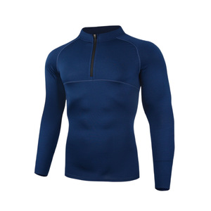Camiseta Deportiva Blanca para Hombre con Cuello de Cremallera, Manga Larga, Camiseta Atlética de Poliéster para Entrenamiento en el Gimnasio - Product Image 5