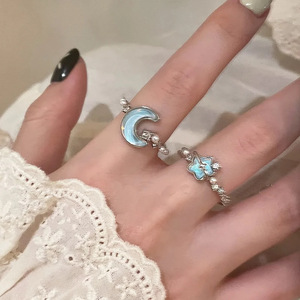 Glacier Blue Star <strong>Moon</strong> Natural <strong>Stone</strong> Opening Alloy <strong>Ring</strong> Women's Niche Design High-grade Couple's Finger Light Luxury Exquisite - Product Image 3