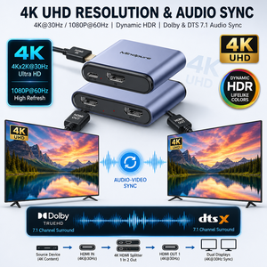 ตัวแยกสัญญาณ HDMI ยี่ห้อ Mindpure แบบ 1 เข้า 2 ออก 1 เข้า 4 ออก 1 เข้า 8 ออก รองรับความละเอียด 4K 30Hz ตัวขยายสัญญาณวิดีโอแบบฮับ <span class=keywords><strong>กล่อง</strong></span>โลหะ รุ่น SW006 - Product Image 3