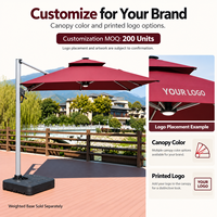 Parasol cantilever de jardin 3x4m avec lumières LED multicolores sur les bords, parasol de terrasse en aluminium 10x13 pieds pour les grossistes