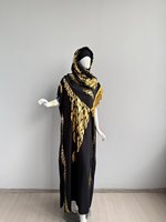 Nouvelle Mode Été Femme Africaine Robe Ample en Coton Musulmane Feuille Abaya Arabe Hijab Doux Rayonne Taille Unique Robe Estampage à Chaud