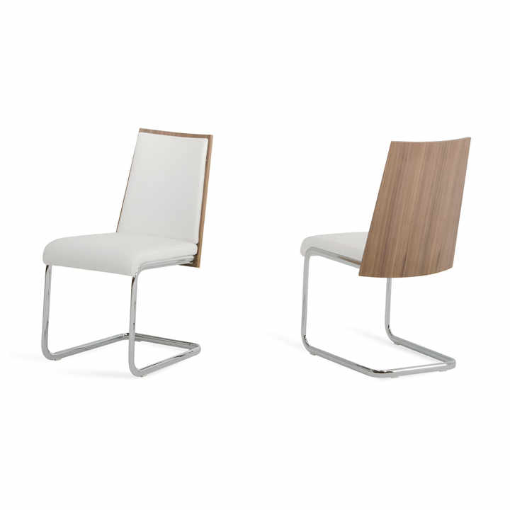 Set of Two White and Silver Upholstered Faux Leather Dining Side Chairs HMS
