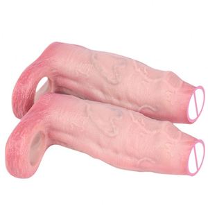 Funda realista para pene, dildo hueco de extremo abierto, anillos flexibles para pene, funda para pene con anillo, juguetes sexuales para agrandamiento de pene para hombres - Product Image 5