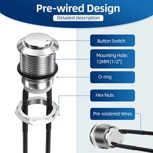 Interrupteur à bouton-poussoir en acier inoxydable/aluminium de 12 mm IP65 avec anneau de protection empêche l'actionnement accidentel - Product Image 4
