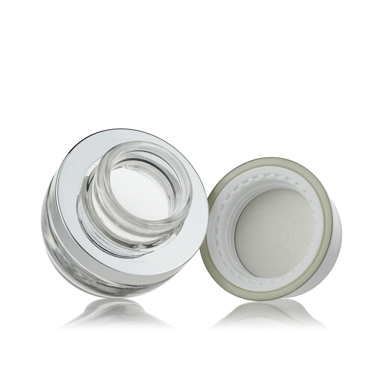 New Arrival Skin Care Packaging 20/30/50g Quality Rounded Clear Cosmetic Beauty Face Cream Glass Jars with Silver Cap