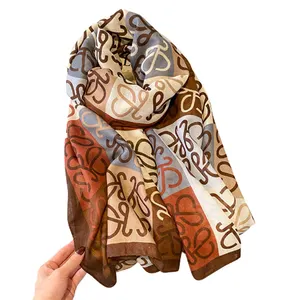 Europe Classic Cotton Linen Feel Scarves Classic Letters Women Scarf Long Shawl Printing Winter Warm Scarf