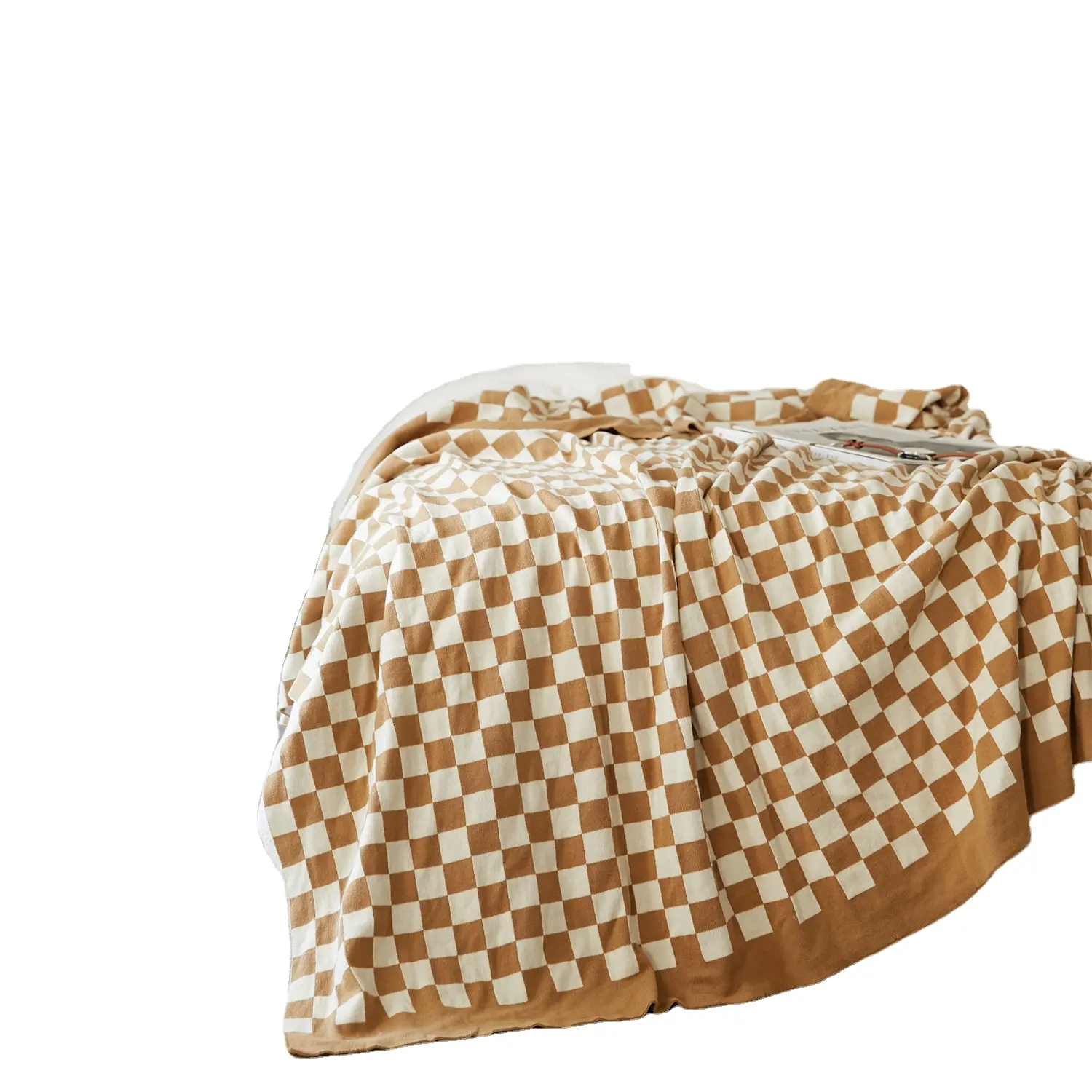Benutzer definierte beliebte Jacquard Checkerboard Baumwolle Kabel gestrickt Throws Decke für Sofa