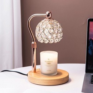 Crystal <b>Shade</b> Black Dome <b>Candle</b> Warmer <b>Lamp</b> with Wooden Base Modern Design Eco-Friendly LED Warm White Light for Bedroom Decor - Product Image 1