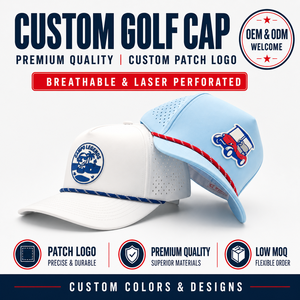 Casquette de golf professionnelle à 5 panneaux avec logo en silicone personnalisé, chapeau vintage à cordon, faible MOQ, OEM, patch en caoutchouc 3D, couvre-chef moderne pour club de golf - Product Image 1