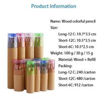 Juego de Lápices de Colores de Madera Ecológicos Personalizados al por Mayor, de Alta Calidad, con Sacapuntas Impreso en Serigrafía, en Caja de Tubo Largo Mini de 6/12 Piezas