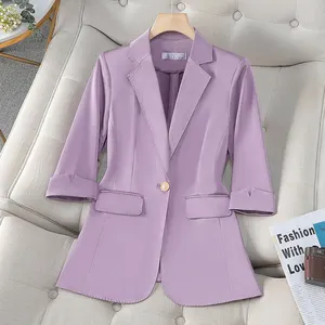 Lenshin 격자 무늬 재킷 여성용 여름 착용 여성 캐주얼 스타일 패션 코트 반 소매 블레이저 대비 슬리브 탑 아웃웨어