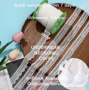 6338#WH <strong>Stock</strong> Nylon Spandex <strong>Lace</strong> Trim Custom Width Tulle and Elastic <strong>Fabric</strong> for Women's Bra for Underwear <strong>Stretch</strong> <strong>Lace</strong> Trim - Product Image 2