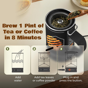 Cafetière électrique à percolation, bouilloire et infuseur à thé 2-en-1, cafetière 3 tasses, kit à thé portable <span class=keywords><strong>pour</strong></span> le camping et les voyages - Product Image 5