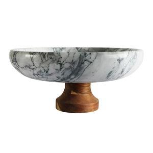 Ciotola per Frutta in Marmo Grigio Premium con Supporto in Legno, Centrotavola Decorativo Moderno Fatto a Mano, Organizzatore di Lusso per Cucina in Vendita - Product Image 1
