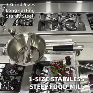 <span class=keywords><strong>Moulin</strong></span> <span class=keywords><strong>à</strong></span> aliments manuel en acier inoxydable 3 tailles avec 4 disques de broyage, compatible lave-vaisselle, argenté, pour usage domestique et cuisine, pour écraser, tamiser et râper - Product Image 3