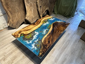 Mesa de Centro Decorativa de Madera Sólida de Lujo con Resina Epoxi, Precio Económico, Color Personalizable - Product Image 4